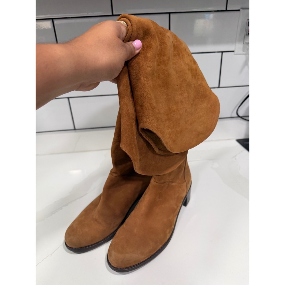 Stuart Weitzman Cognac Brown Suede Over The‎ Knee Slouchy Block Heel Boots